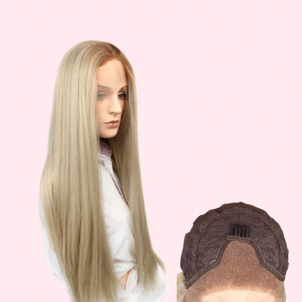 Ash Blonde Wig With Ash Brown Root 26” - Picture 3 of 4